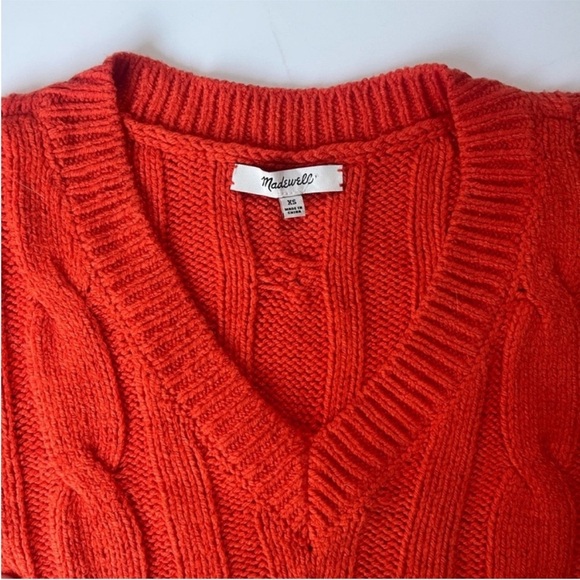 Madewell Cable Knit V-Neck Sweater Cropped Cozy Orange Size XS - Picture 4 of 12